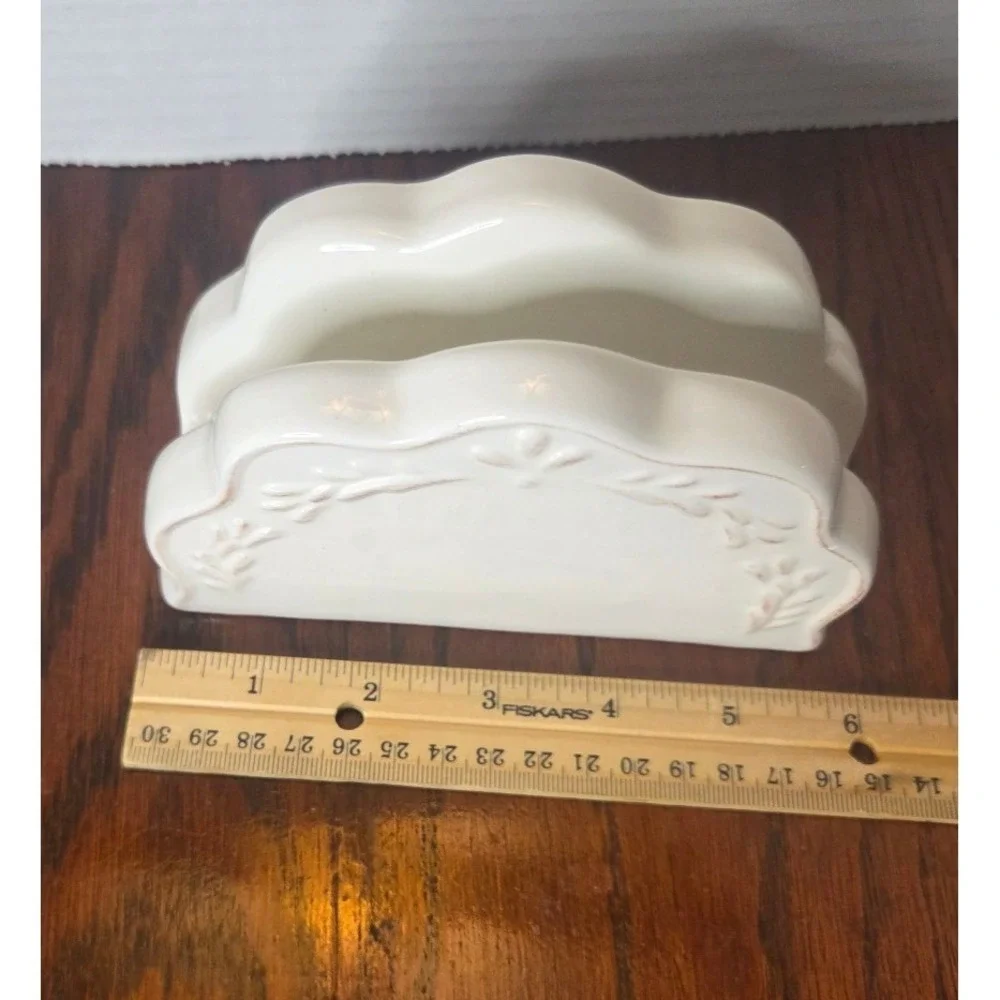 Farmhouse Ceramic Salt and Pepper Shakers and Napkin Holder Set Cream 3 Piece